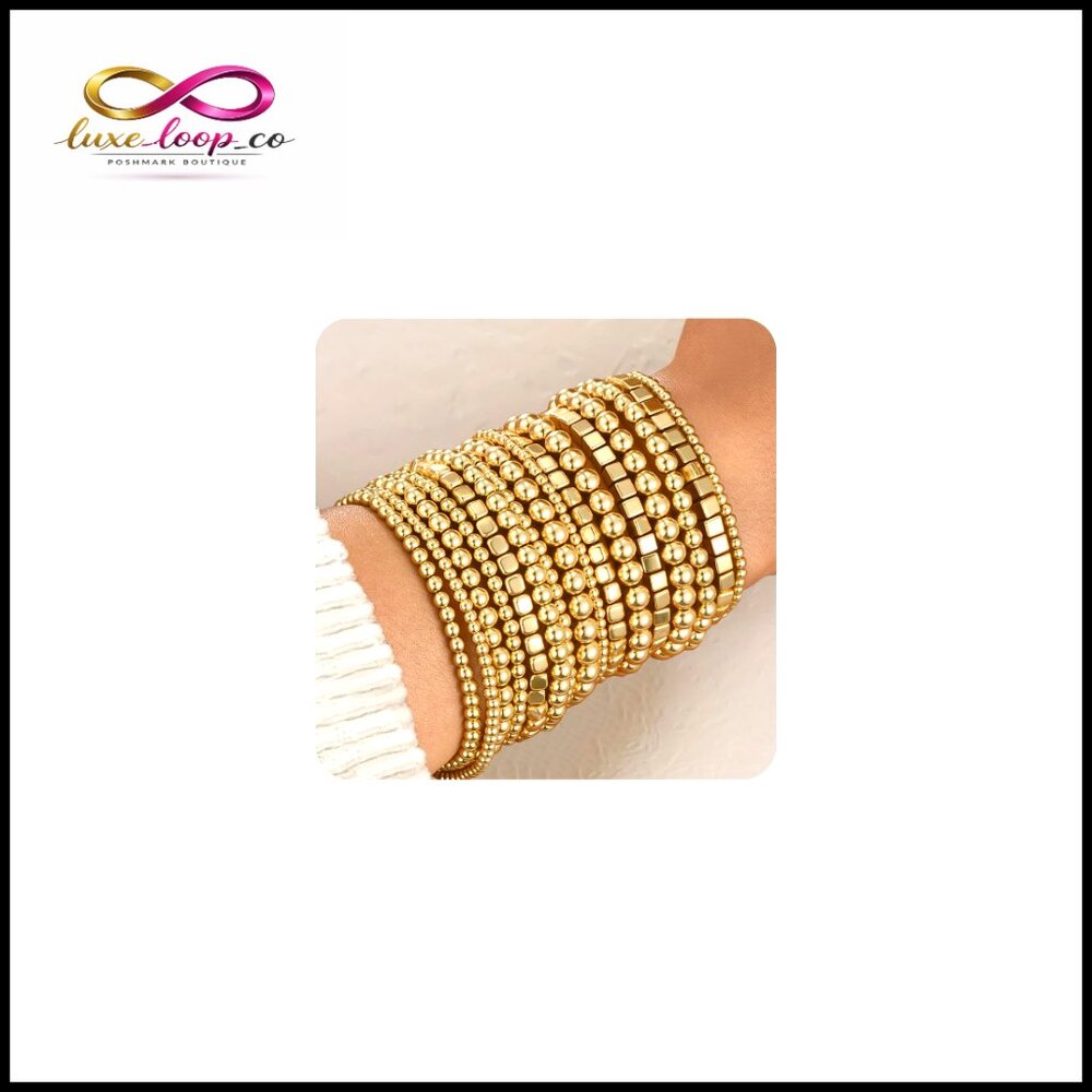Gold Plated Stretch Bracelet Set Stackable Adjust… - image 1